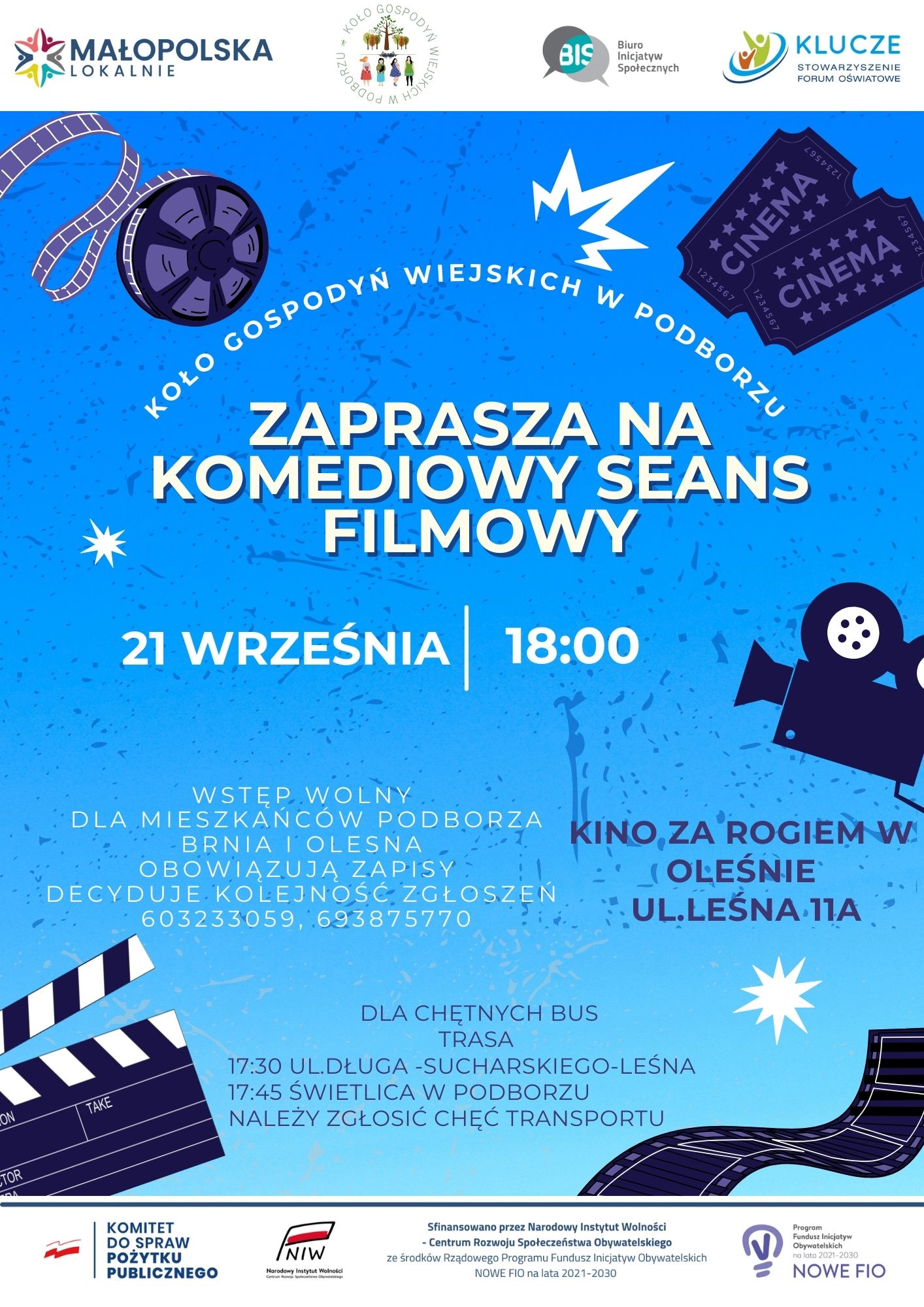 Koło Gospodyń Wiejski w Podborzu zaprasza na komediowy seans filmowy.