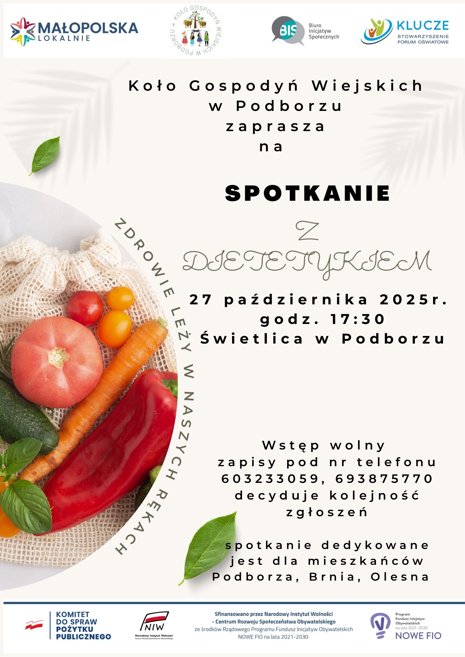Koło Gospodyń Wiejskich w Podborzu zaprasza na spotkanie z dietetykiem.