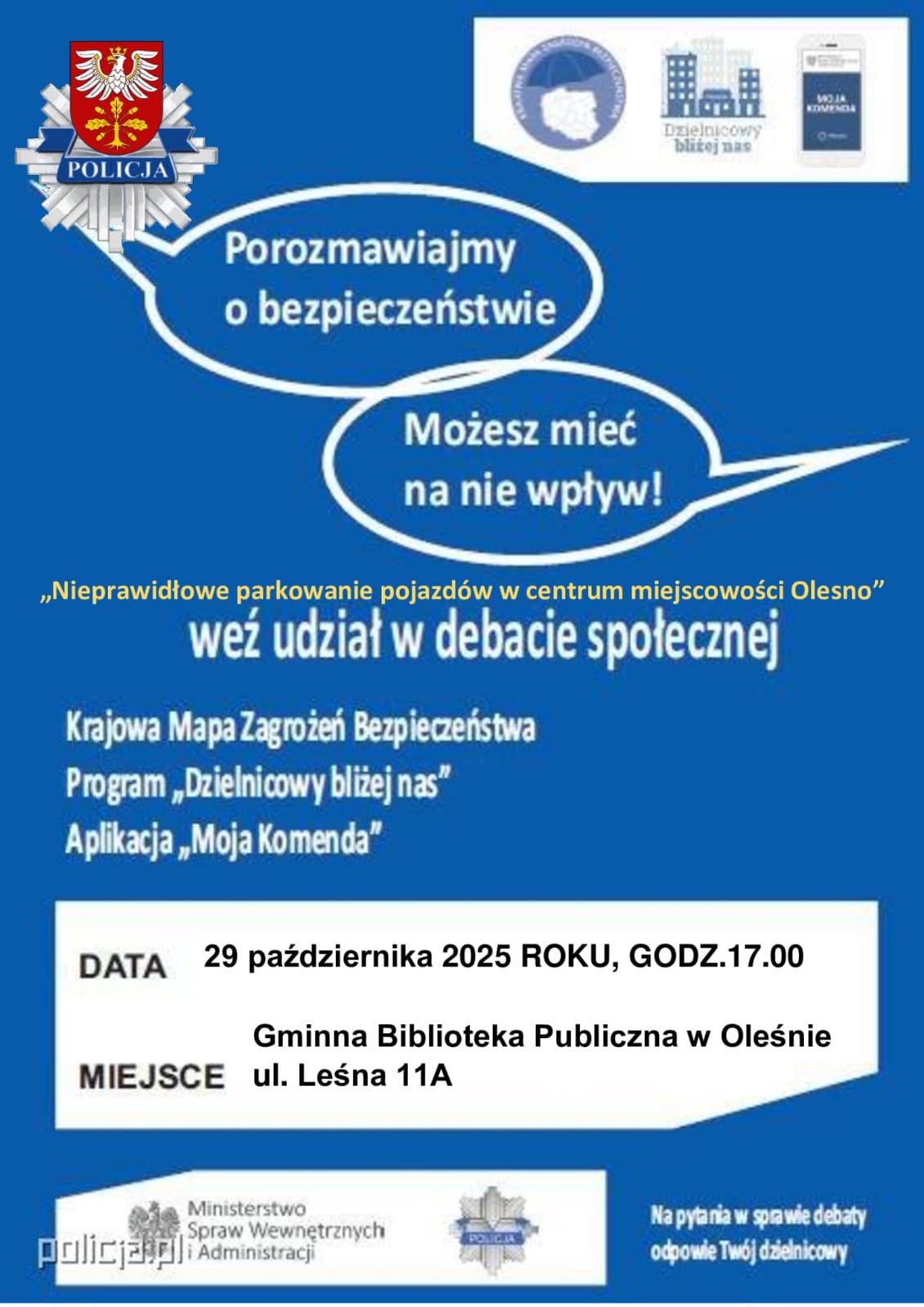 „Nieprawidłowe parkowanie pojazdów w centrum miejscowości Olesno” – weź udział w debacie