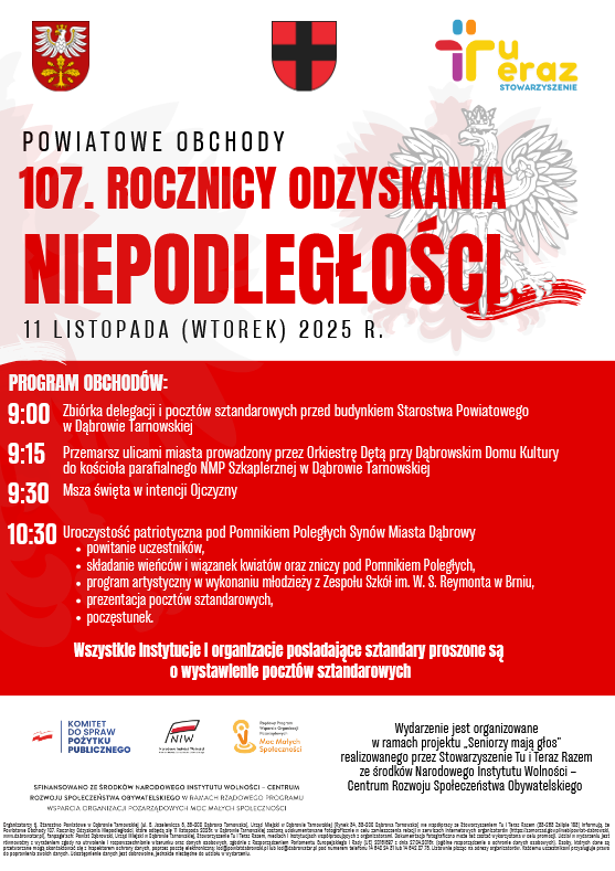 Zaproszenie na Powiatowe Obchody 107. rocznicy Odzyskania Niepodległości